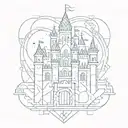 A castle made out of intertwined lines and shapes, creating a unique geometric design tattoo design idea