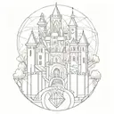 A castle made out of intertwined lines and shapes, creating a unique geometric design tattoo design idea