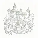 Labyrinth with castle and train track amd bell tattoo design idea