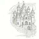 A castle made out of intertwined lines and shapes, creating a unique geometric design tattoo design idea