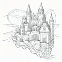 A castle made out of intertwined lines and shapes, creating a unique geometric design tattoo design idea