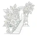 narrow path with roses growing house plants tattoo design idea