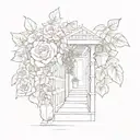 narrow path with roses growing house plants tattoo design idea