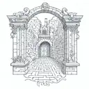 door way leading to a maze of a castle tattoo design idea