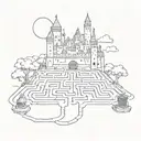 Labyrinth with castle and train track amd bell tattoo design idea