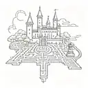 Labyrinth with castle and train track amd bell tattoo design idea