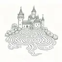 Labyrinth with castle and train track amd bell tattoo design idea