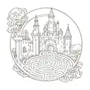 Labyrinth with castle and train track amd bell tattoo design idea