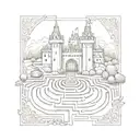 Labyrinth with castle and train track amd bell tattoo design idea