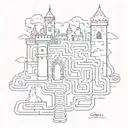Labyrinth with castle and train track amd bell tattoo design idea