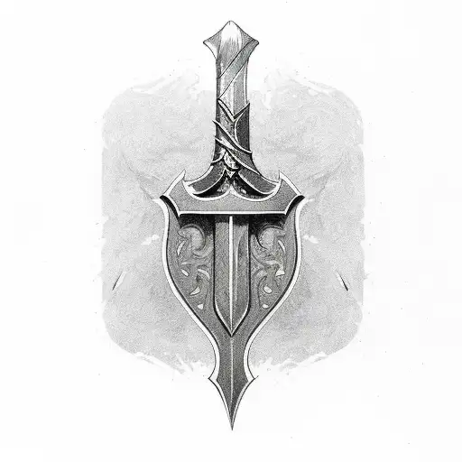 Center the design around Thorfinn's broken dagger, perhaps with the blade fractured or split, symbolizing his internal c tattoo design idea