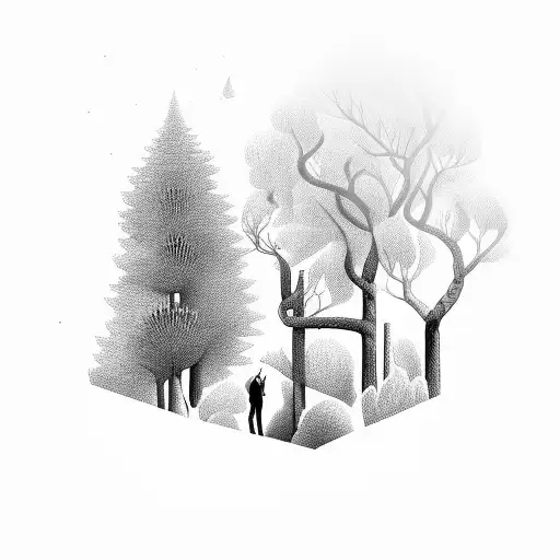 An accountant surrounded by a mystical forest filled with mystical creatures tattoo design idea