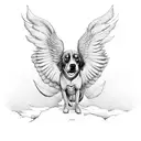 A dog with wings exploring a surreal nature setting tattoo design idea