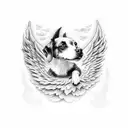 A dog with wings exploring a surreal nature setting tattoo design idea