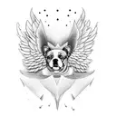A dog with wings exploring a surreal nature setting tattoo design idea
