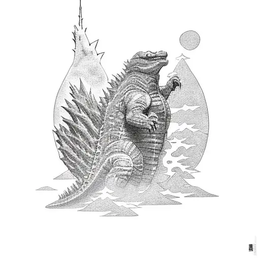 king of monster japanese tattoo - Godzilla - Pin | TeePublic