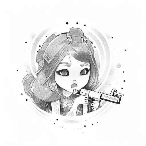little girl with gun tattoo design idea