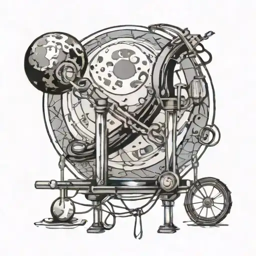 An abstract representation of a full moon with gym equipment incorporated in blackwork style tattoo design idea