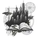 A futuristic cyberpunk cityscape incorporating elements of your favorite book quotes tattoo design idea