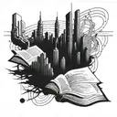 A futuristic cyberpunk cityscape incorporating elements of your favorite book quotes tattoo design idea