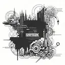 A futuristic cyberpunk cityscape incorporating elements of your favorite book quotes tattoo design idea