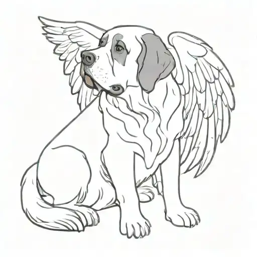 Saint Bernard sitting with angel wings spread wings tattoo design idea