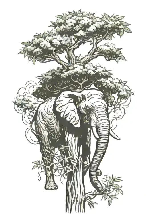 olive tree with trunk bark the face of an elephant tattoo design idea