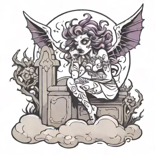 misdreavus in graveyard under a full moon tattoo design idea