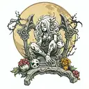 misdreavus in graveyard under a full moon tattoo design idea