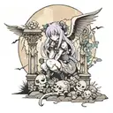 misdreavus in graveyard under a full moon tattoo design idea