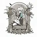 misdreavus in graveyard under a full moon tattoo design idea