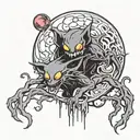 ghastly and haunter below a blood moon tattoo design idea