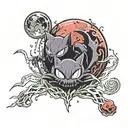 ghastly and haunter below a blood moon tattoo design idea