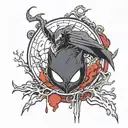 ghastly and haunter below a blood moon tattoo design idea