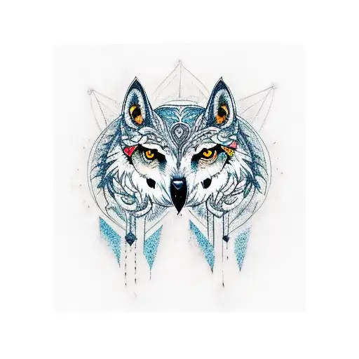 A tattoo of a owl and wolf together, symbolizing the unity of your favorite animals and your passion for psychology tattoo design idea