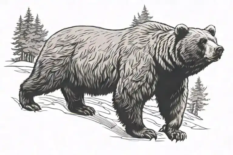 shaded bear walking tattoo design idea