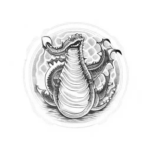 ogopogo lake monster wrapped around a circle tattoo design idea