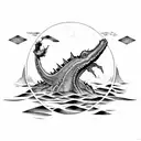 ogopogo lake monster wrapped around cicumference of circle tattoo design idea
