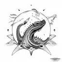 ogopogo lake monster wrapped around cicumference of circle tattoo design idea