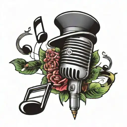 mic music notes floating tattoo design idea