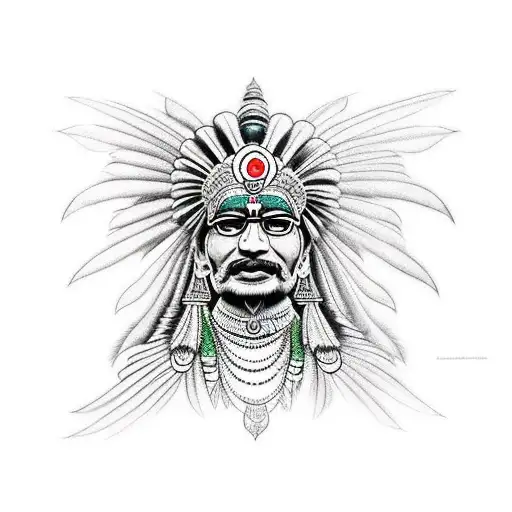 Indian with totem tattoo design idea