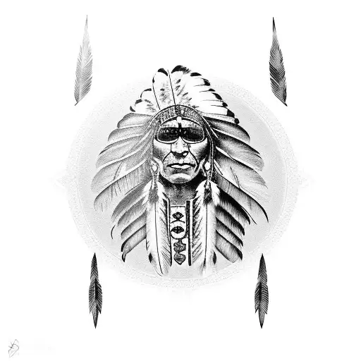 North American Indian with totem tattoo design idea