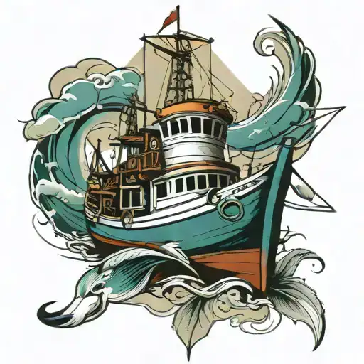 Fishing trawler tattoo design idea