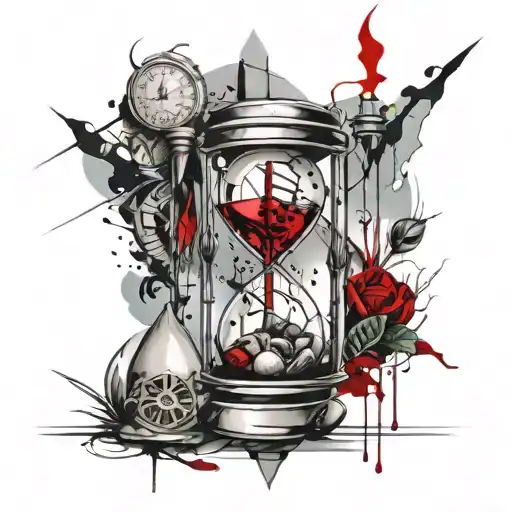 hourglass 3D Lines compass tattoo design idea