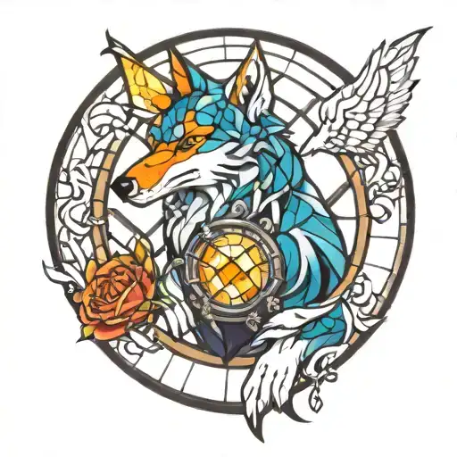 half transformed howl holding calcifer stained glass art style  tattoo design idea