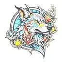 half transformed howl holding calcifer stained glass art style  tattoo design idea