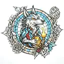 half transformed howl holding calcifer stained glass art style  tattoo design idea