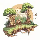 A whimsical forest landscape with hidden references to attack on titan scattered throughout tattoo design idea