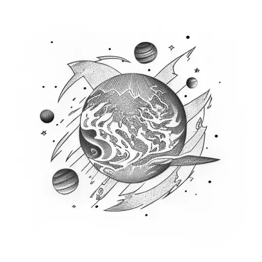 Planet, rocket, Star  tattoo design idea