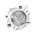 Planet, rocket, Star  tattoo design idea